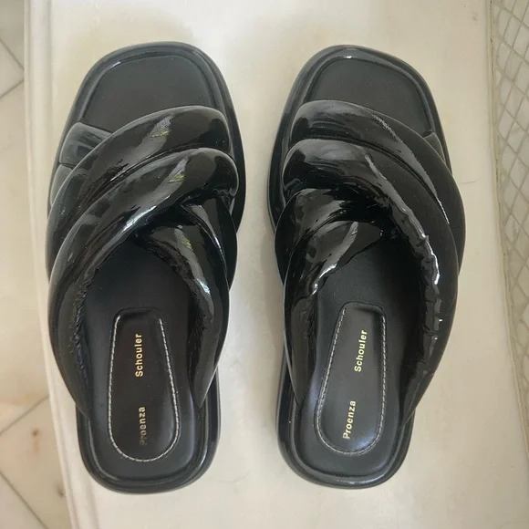 Proenza Schouler Glossy Black Twisted Strap Sandals - Picture 11 of 11